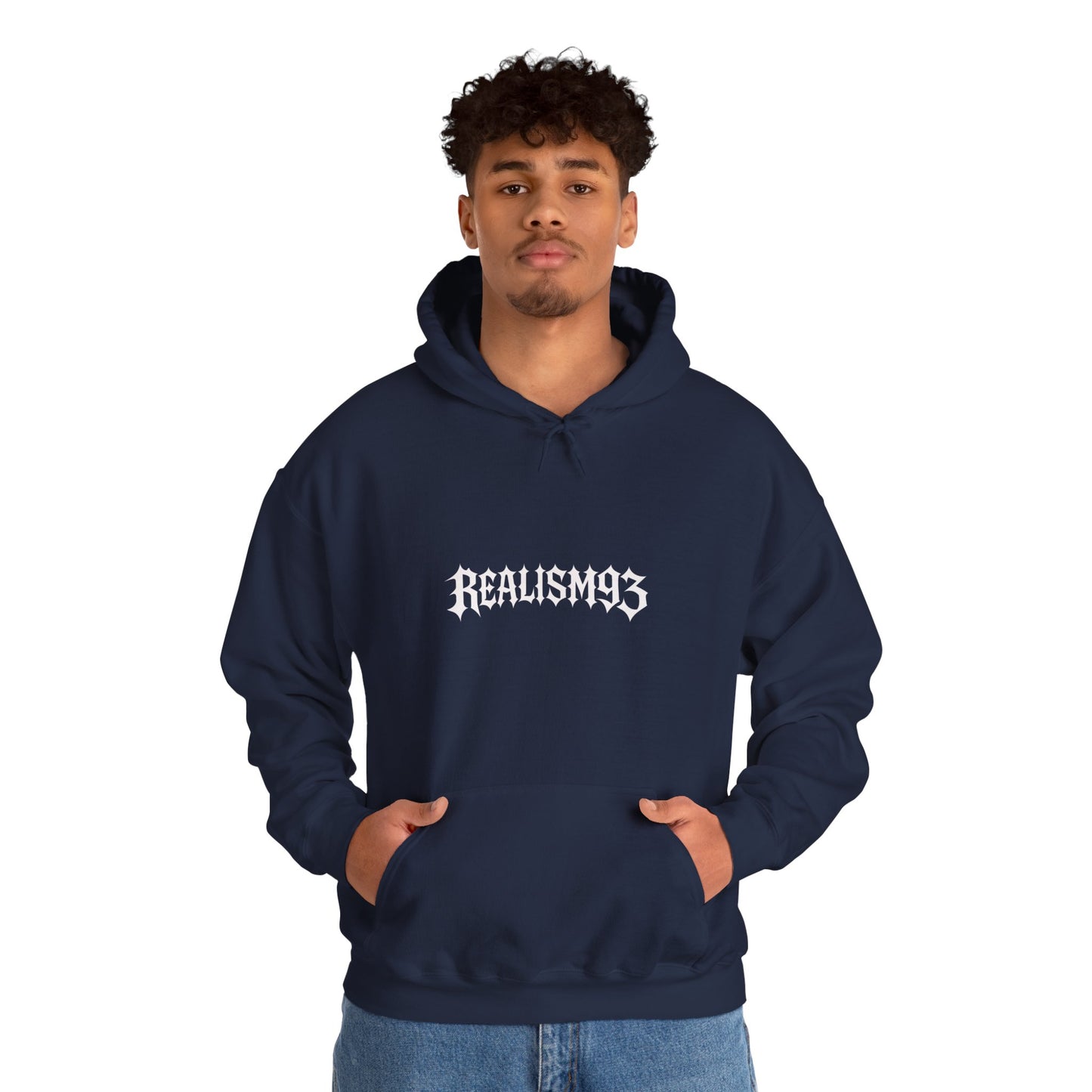 Realism93 Gothic Logo Hoodie — Black Graphic Pullover for Streetwear & Music Fans