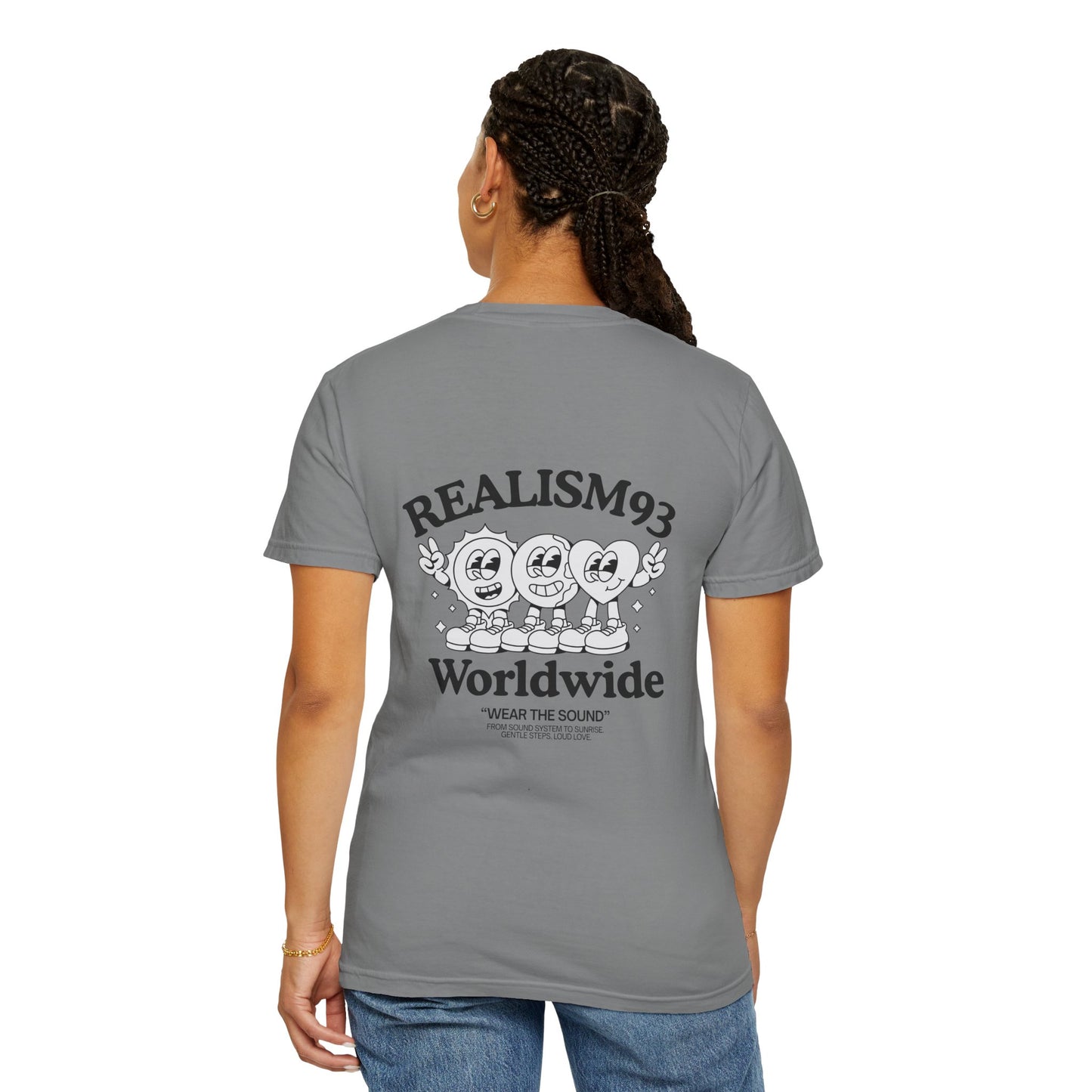 Realism93 Worldwide Back Print Graphic T-Shirt — Vintage Cartoon Logo Tee