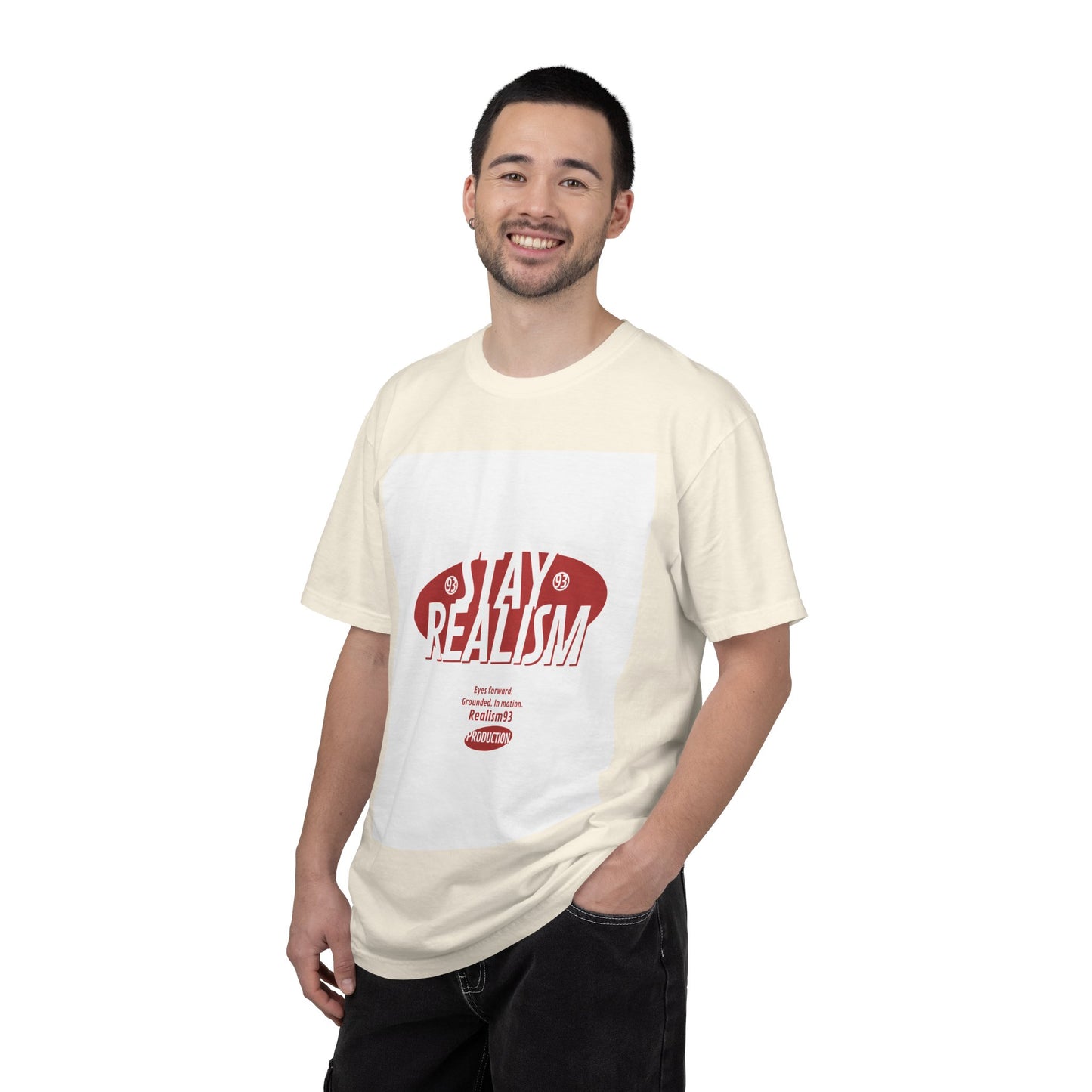 Stay Realism Graphic T-Shirt — Retro Bold Typography Tee