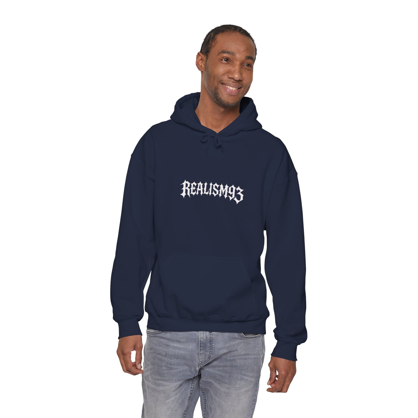 Realism93 Gothic Logo Hoodie — Black Graphic Pullover for Streetwear & Music Fans