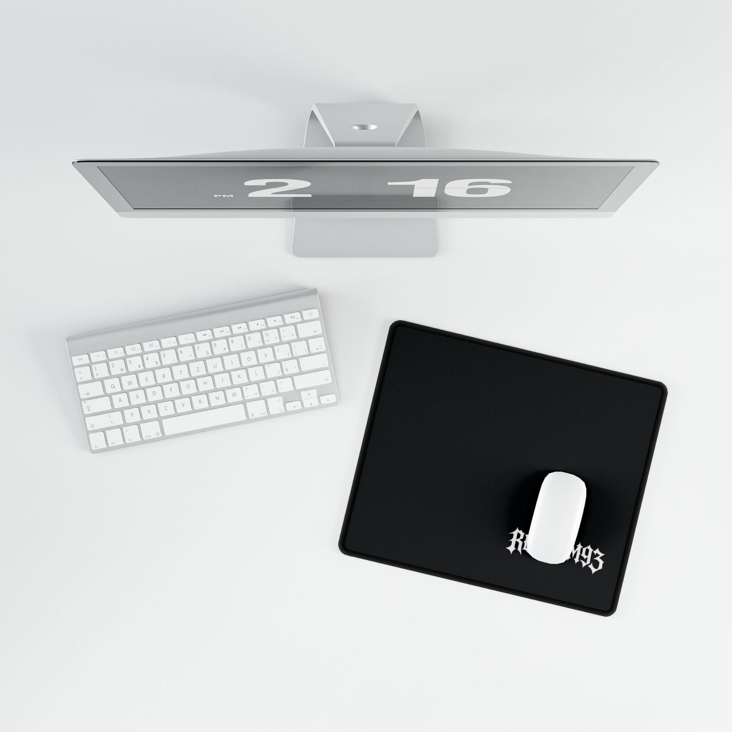 Realism93 Black Gaming Desk Mat — Large Mouse Pad with Gothic Logo