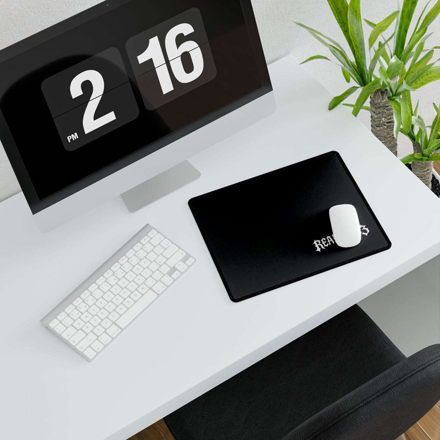 Realism93 Black Gaming Desk Mat — Large Mouse Pad with Gothic Logo