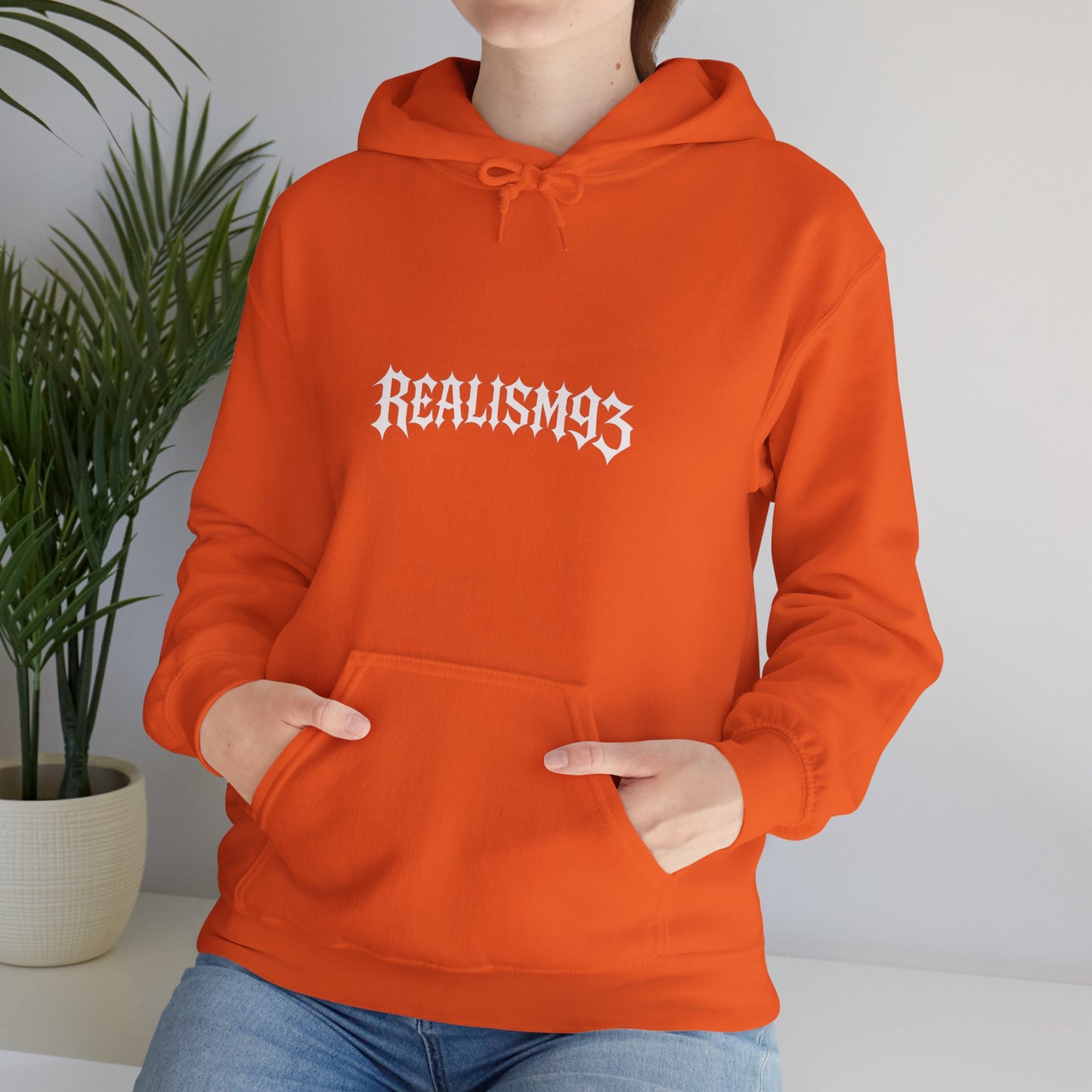 Realism93 Gothic Logo Hoodie — Black Graphic Pullover for Streetwear & Music Fans
