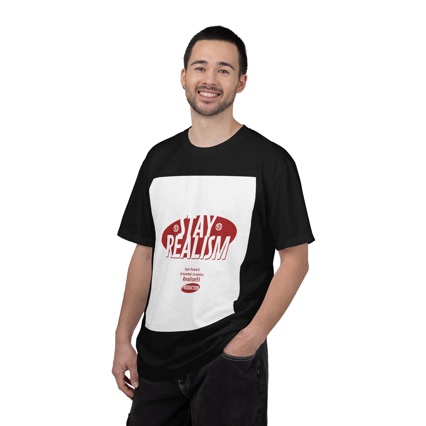 Stay Realism Graphic T-Shirt — Retro Bold Typography Tee